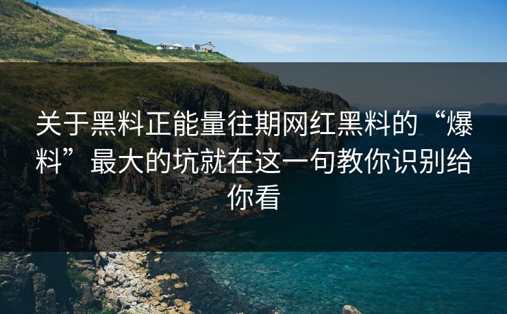 关于黑料正能量往期网红黑料的“爆料”最大的坑就在这一句教你识别给你看