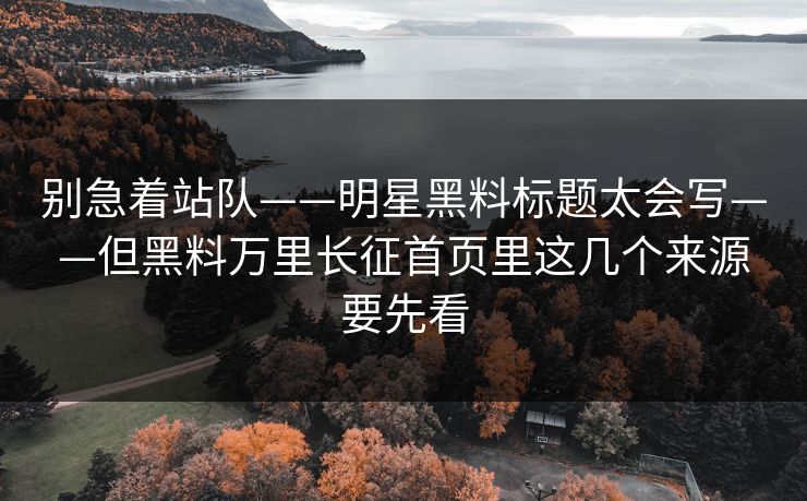 别急着站队——明星黑料标题太会写——但黑料万里长征首页里这几个来源要先看
